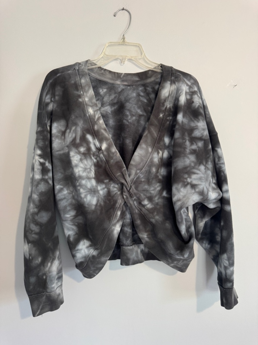 JoyLab Black and White Tie-Dye Twist-Front Sweatshirt